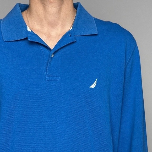 Nautica Mens Long Sleeve Polo Shirt Blue Classic Fit Cotton Logo Large L - Picture 4 of 11